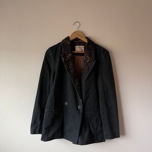 Free People We the Free Print Velvet‎ Reid Smoking Jacket Lined Cotton Blazed